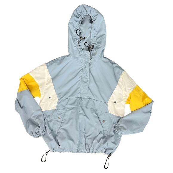 Bershka Blue White Yellow Colorblock Anorak Half Zip Snap Windbreaker size M - Picture 10 of 14
